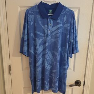 Leaf Pattern Blue Polo Shirt